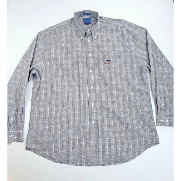 Faconnable 2XL Men's Black White Red Trim Check Embroidered Chest Logo L/S Shirt - Picture 1 of 10